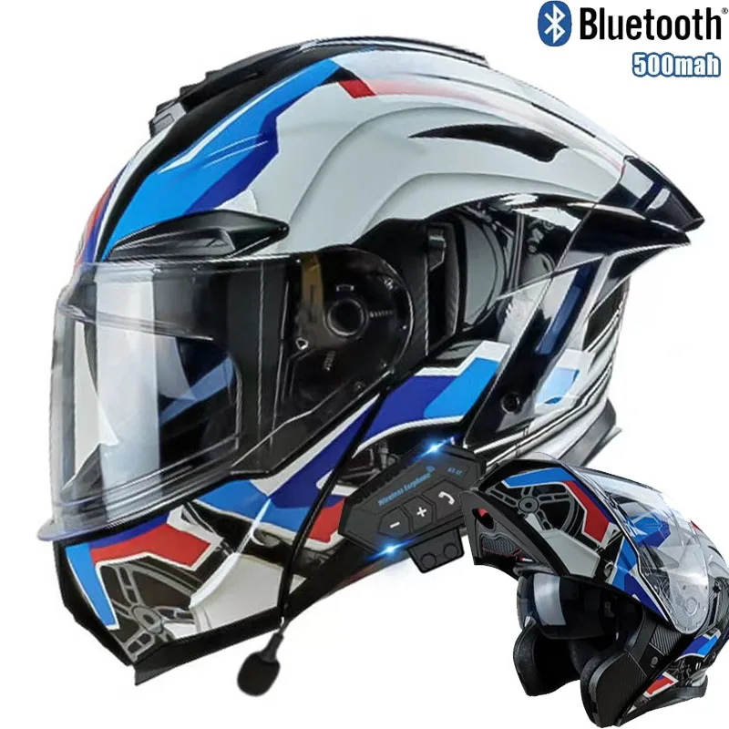 Full Face Motorcycle Helmet With Bluetooth - Casco de motocicleta abatible hacia arriba